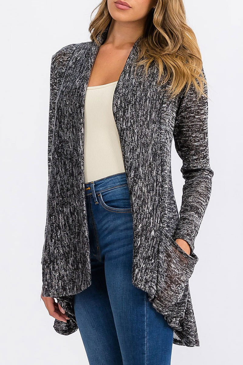 Long sleeve open front detailed pockets cardigan (RVWT6302)