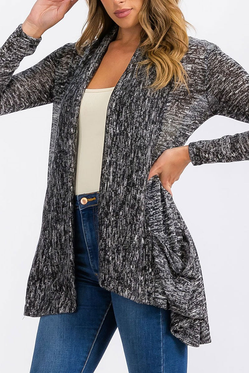 Long sleeve open front detailed pockets cardigan (RVWT6302)