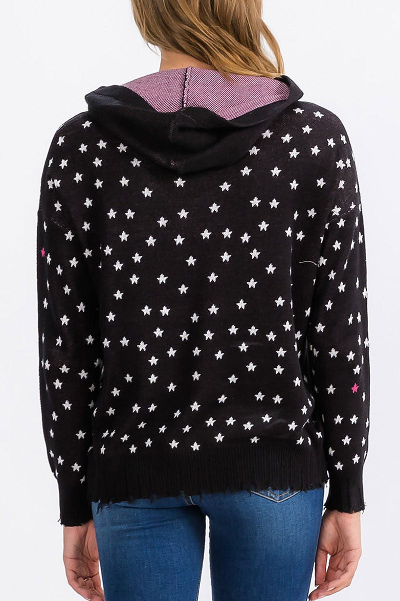 Long sleeve stars print pullover hooded top (RVWT6306)