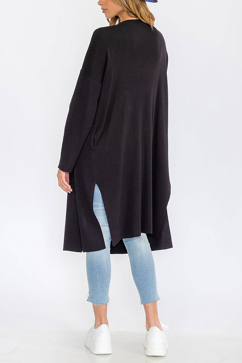 Long sleeve open front pockets drape cardigan (RVWT6313)