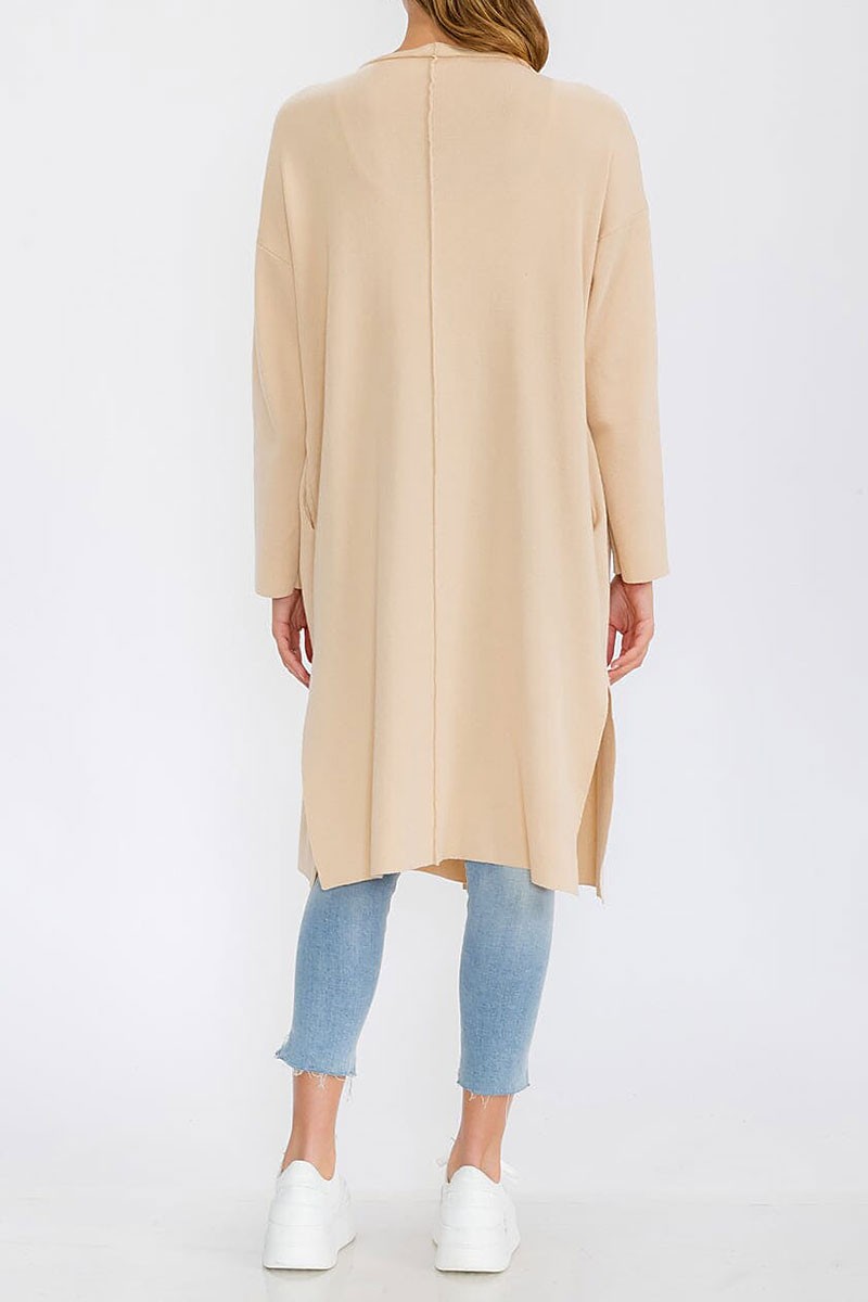 Long sleeve open front pockets drape cardigan (RVWT6313)