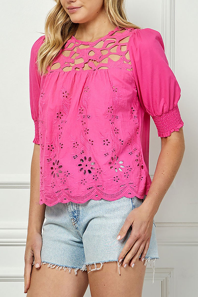 Short sleeves lace embroidered detailed top (RSSW4705)