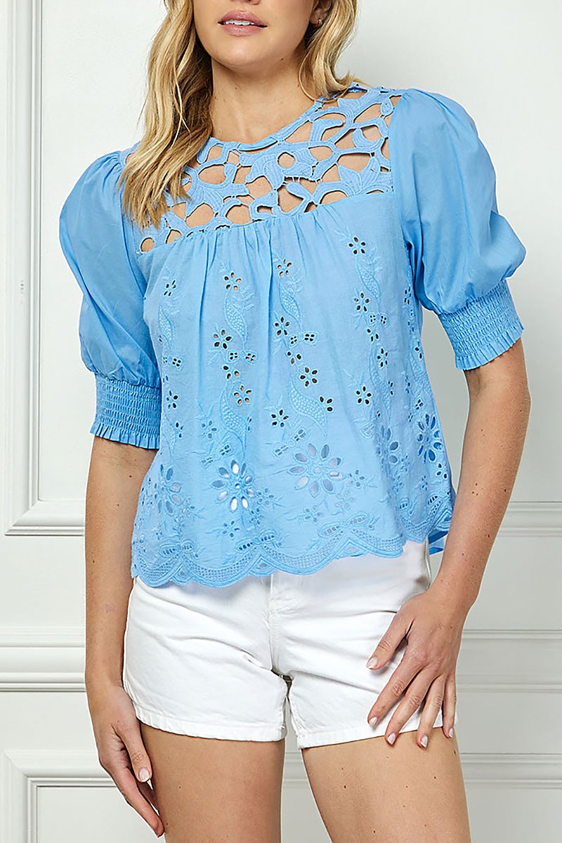 Short sleeves lace embroidered detailed top (RSSW4705)