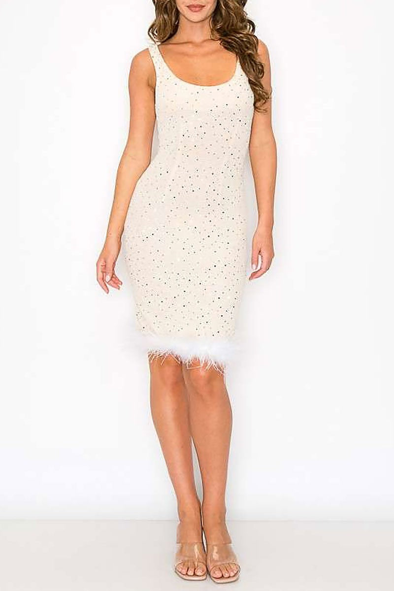 Beaded feather hem mini dress (RSSW4713)