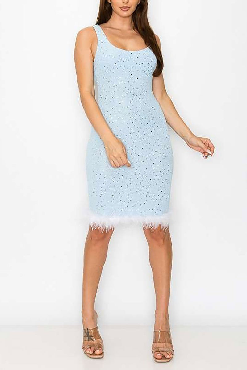 Beaded feather hem mini dress (RSSW4713)