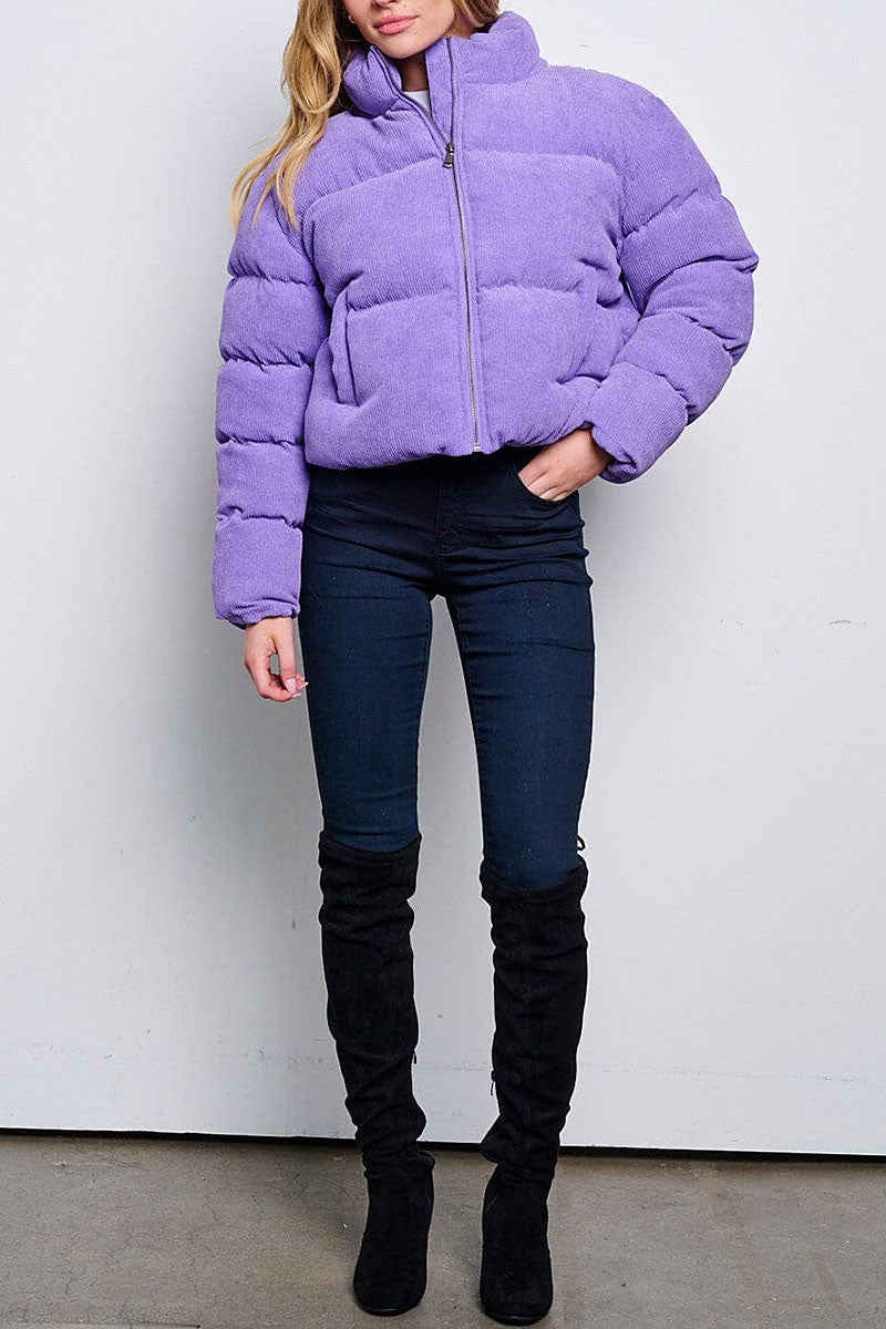 Long sleeve zip up pockets puffer jacket (RVWT6384)