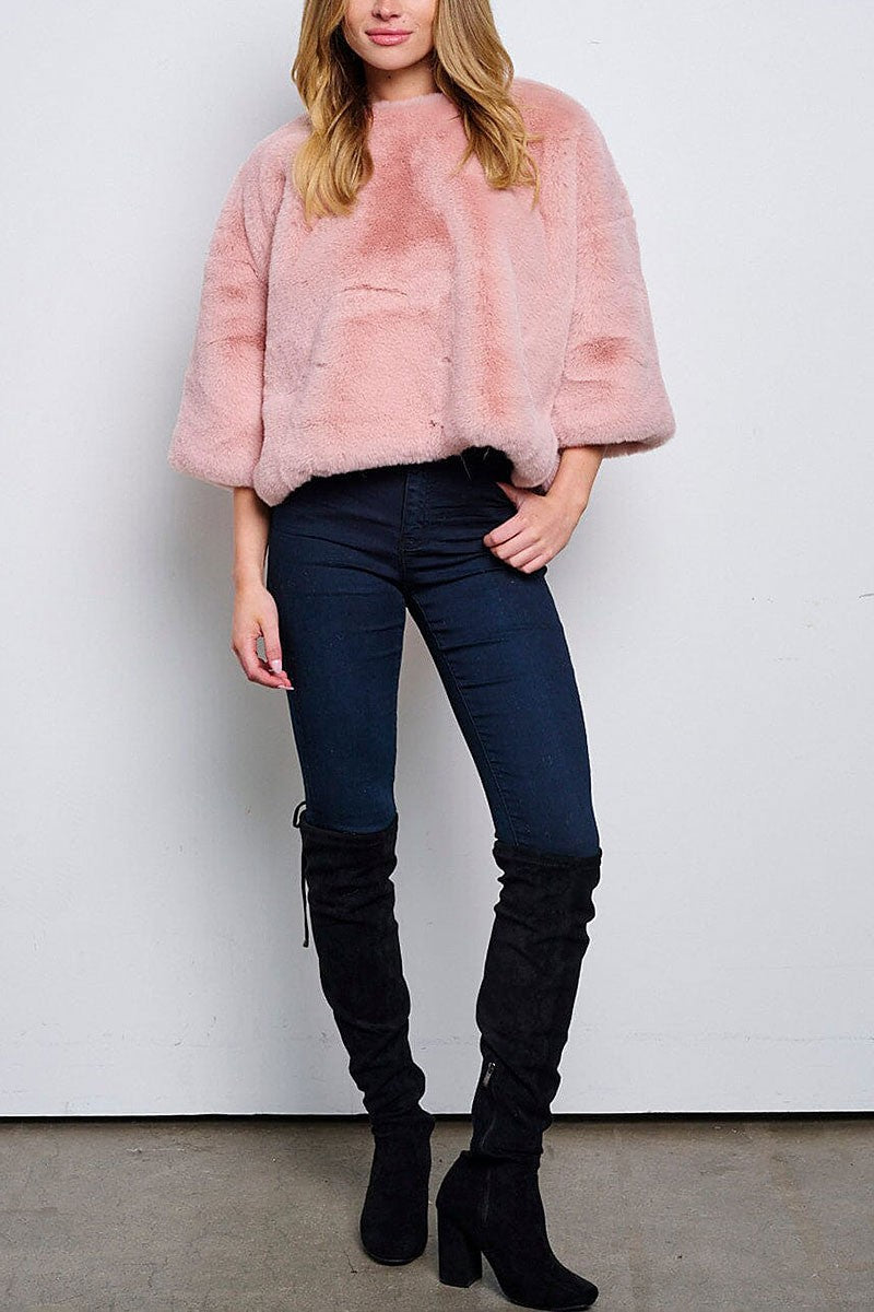 3/4 sleeves pullover solid fuzzy sweater (RVWT6385)