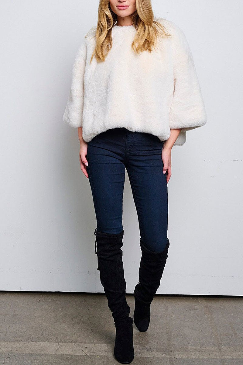 3/4 sleeves pullover solid fuzzy sweater (RVWT6385)