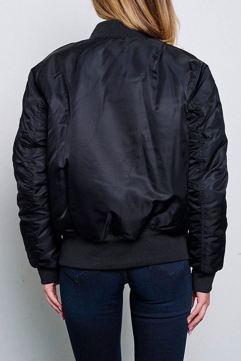 Long sleeve zip up front pockets bomber jacket (RVWT6389)