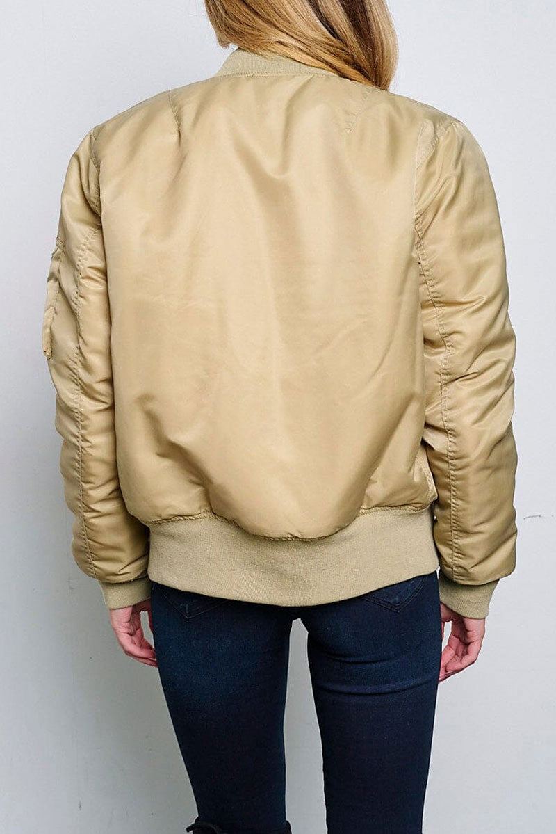 Long sleeve zip up front pockets bomber jacket (RVWT6389)