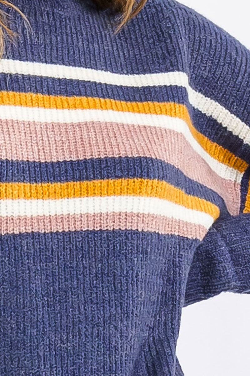 Long sleeve stripes colorblock pullover sweater (RVWT6407)