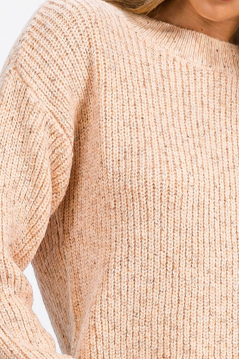 Long sleeve back detailed knit pullover sweater (RVWT6408)