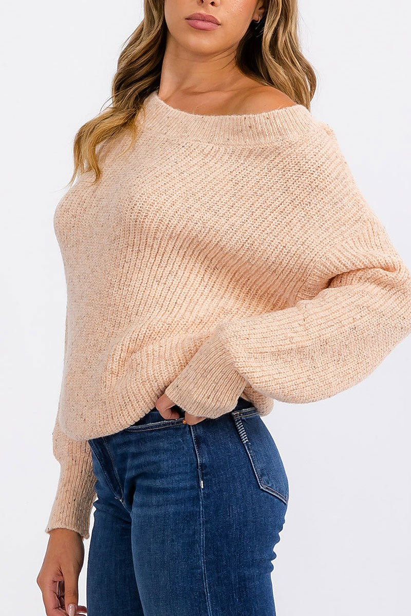 Long sleeve back detailed knit pullover sweater (RVWT6408)