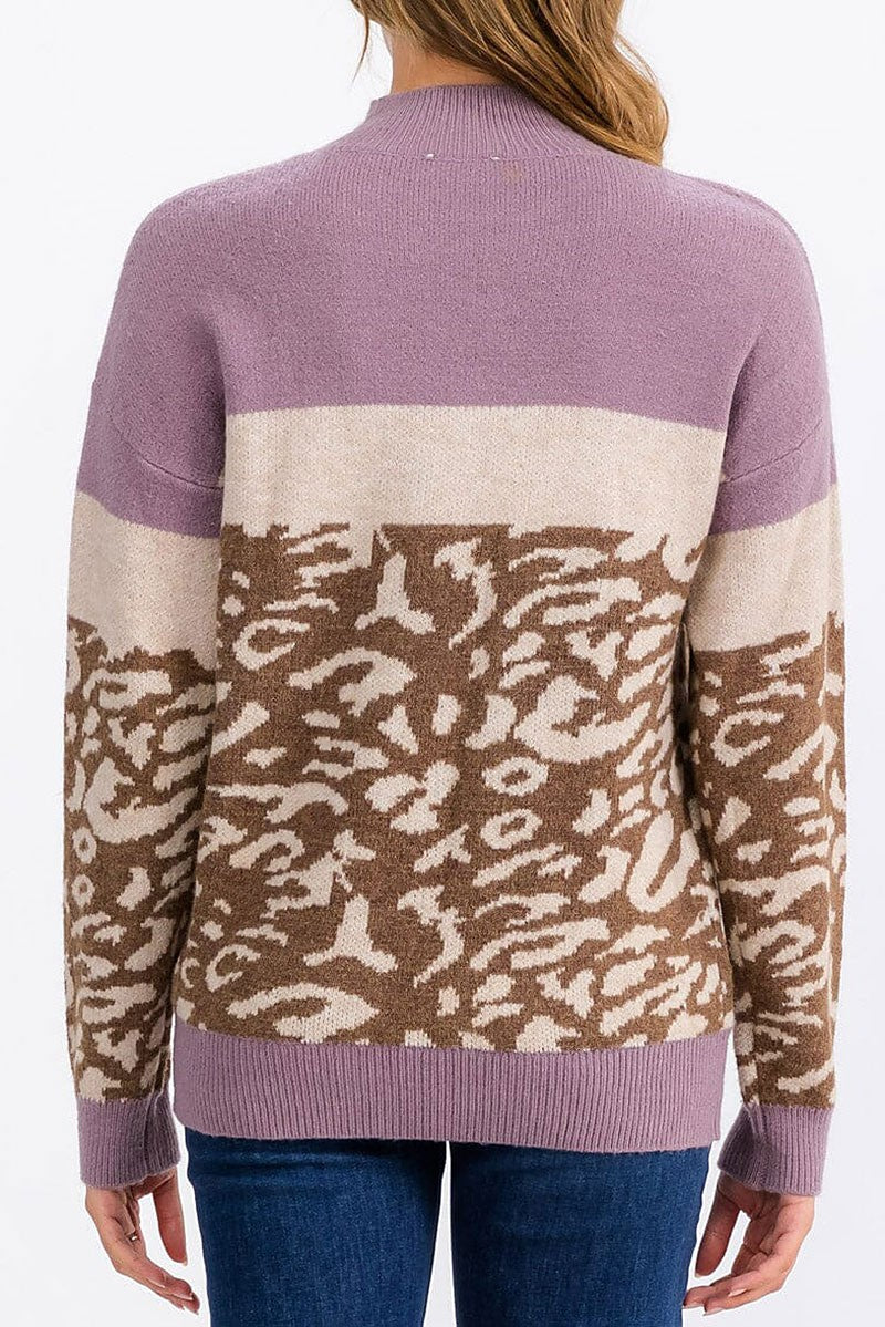 Colorblock animal print detailed pullover sweater (RVWT6410)