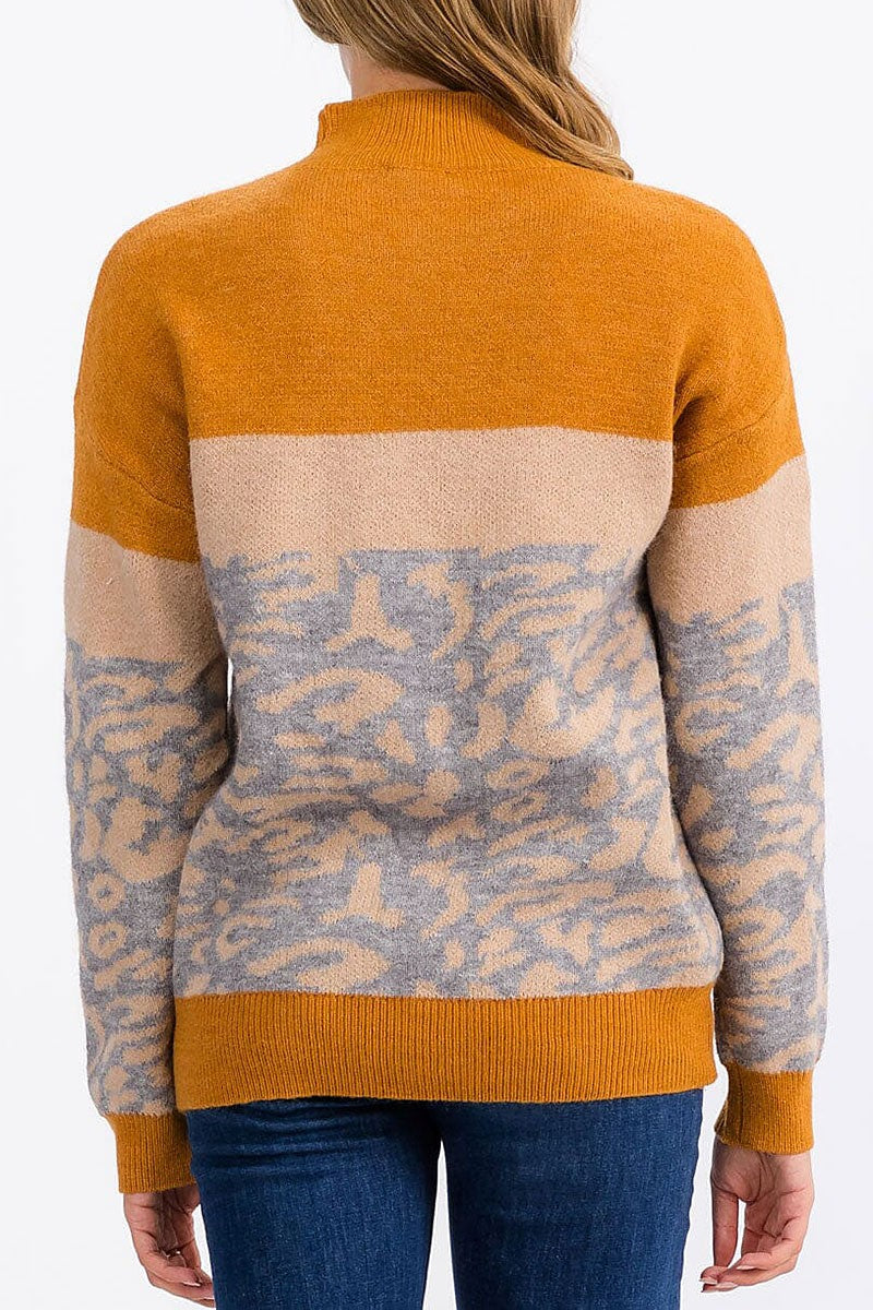 Colorblock animal print detailed pullover sweater (RVWT6410)