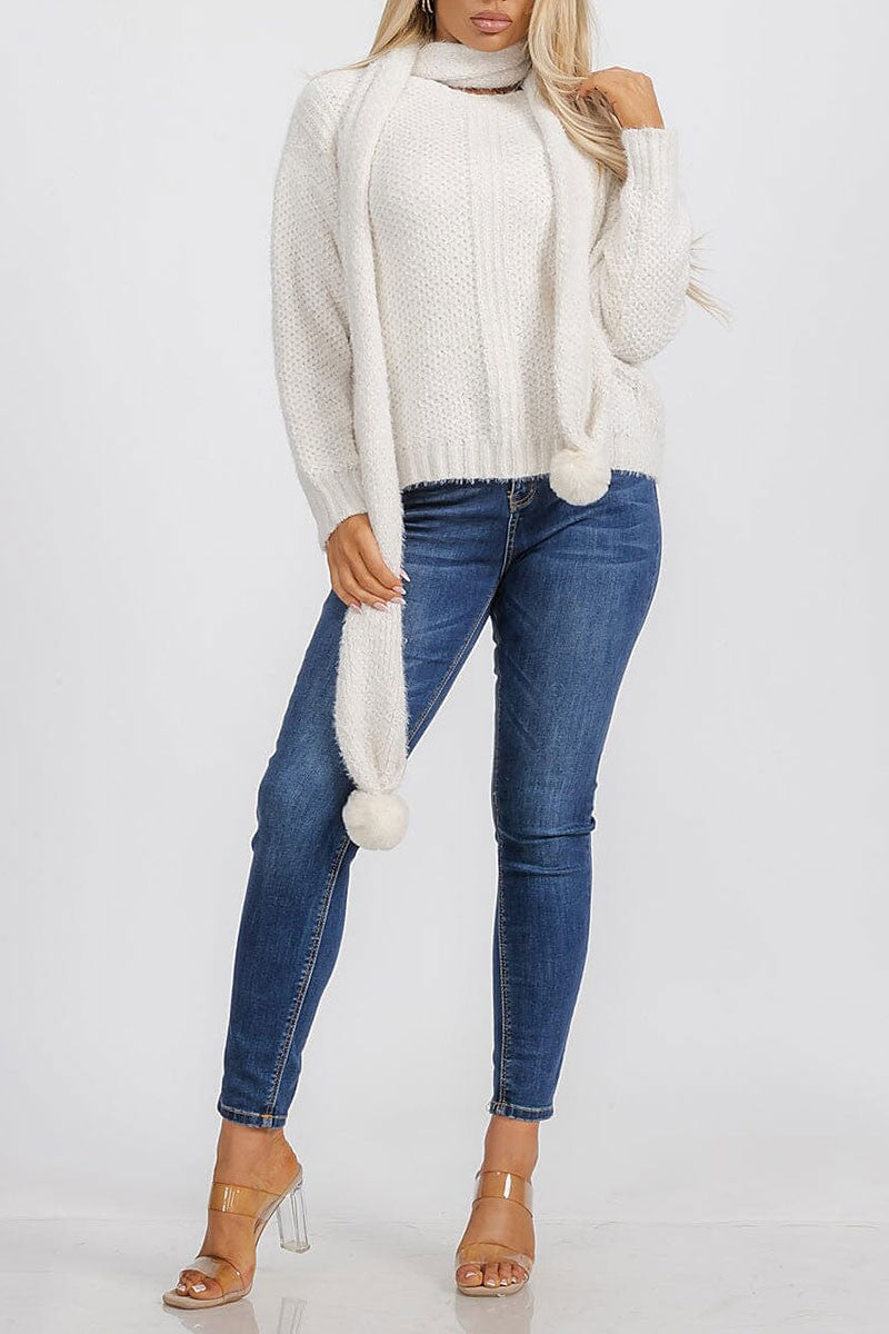 Long sleeve pullover sweater with scarf included (RVWT6415)