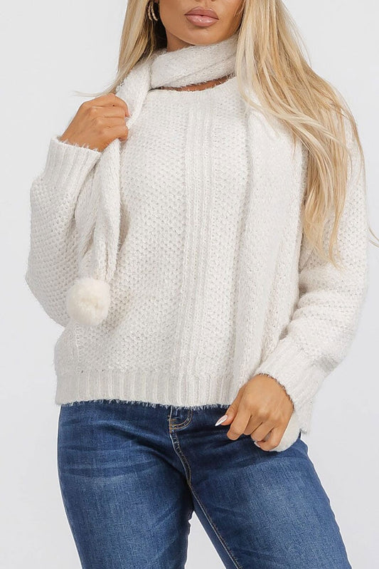 Long sleeve pullover sweater with scarf included (RVWT6415)