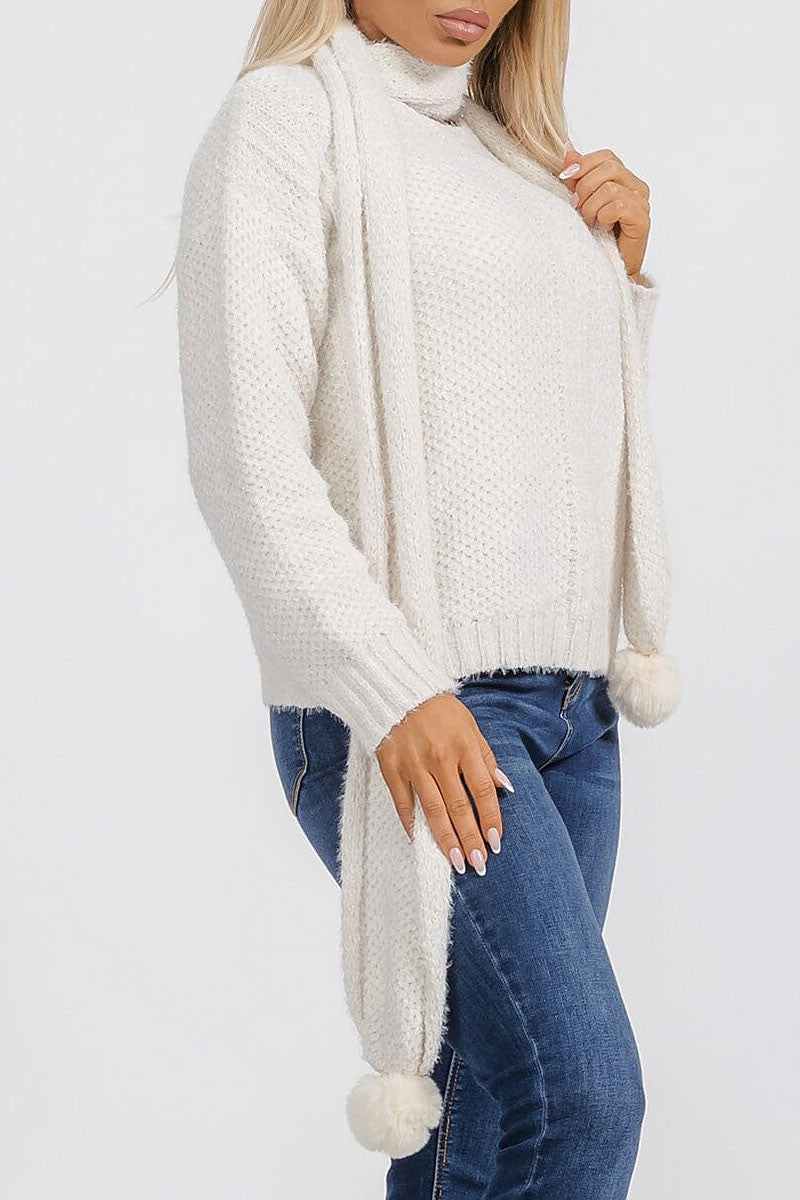 Long sleeve pullover sweater with scarf included (RVWT6415)