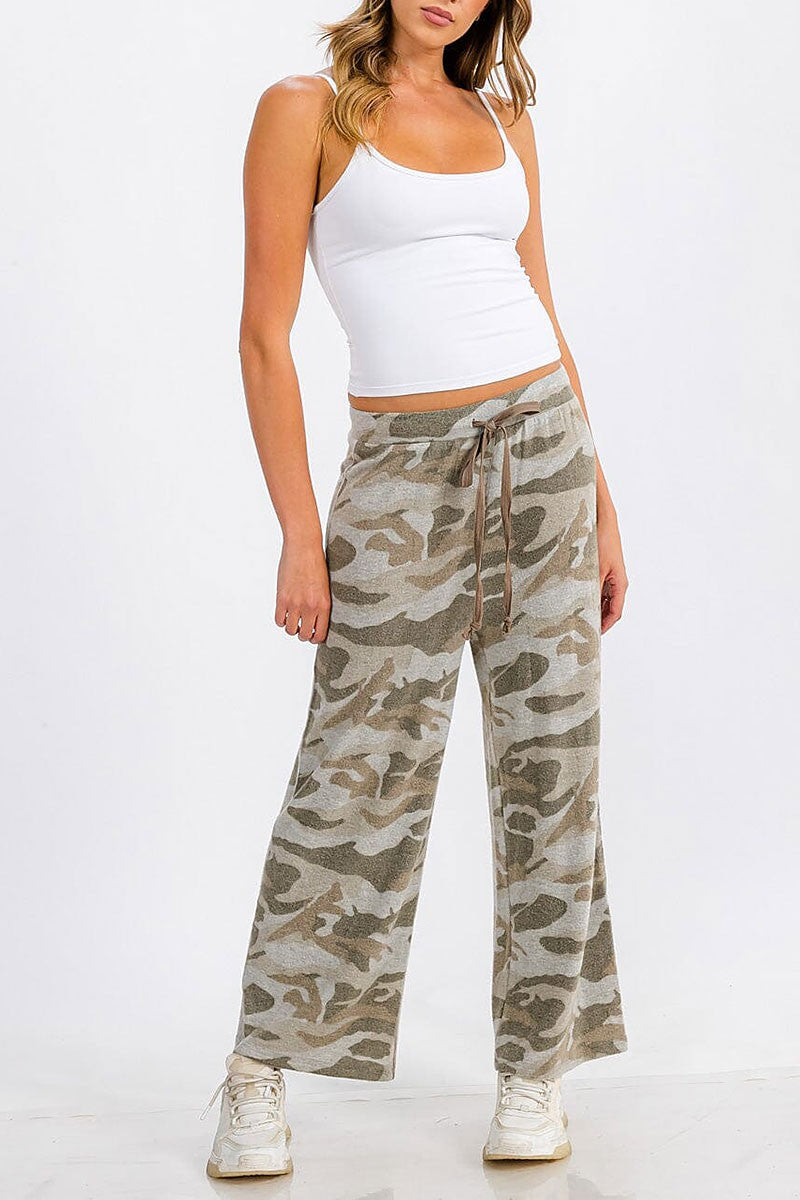 Elastic waist front pocket camo fleece sweatpants (RVWT6445)