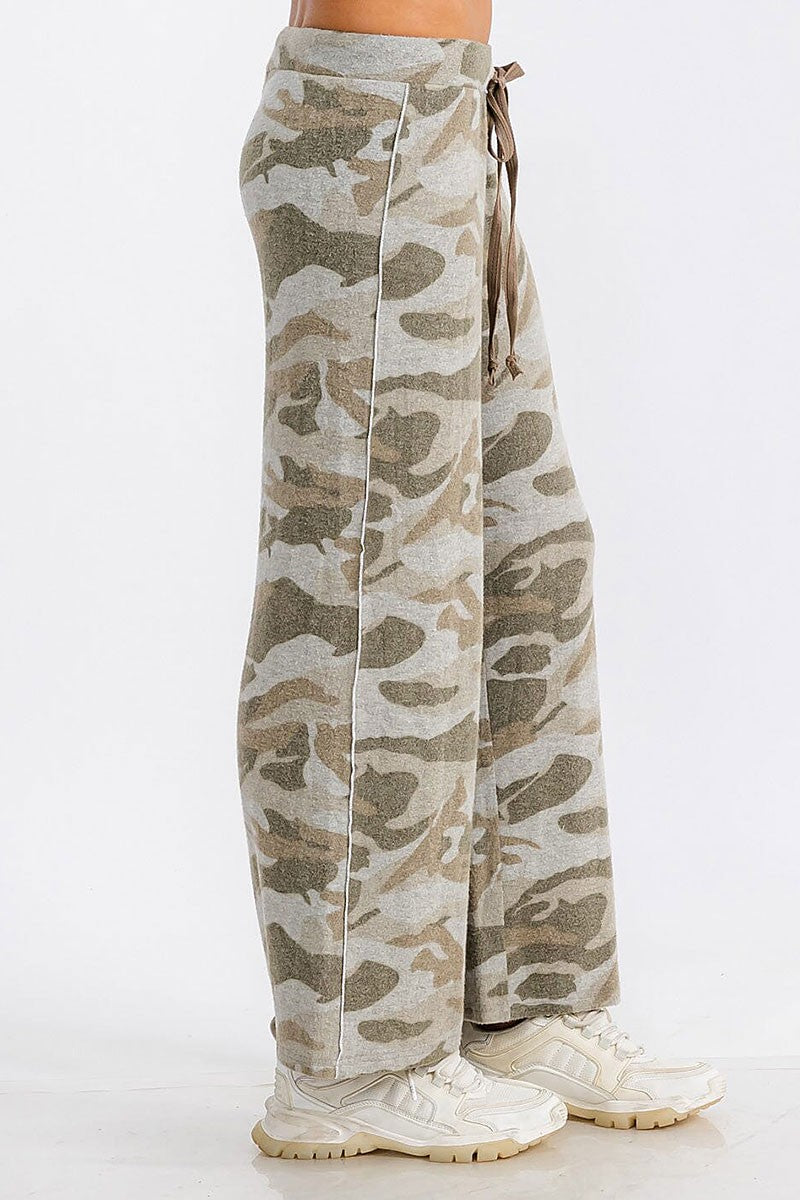 Elastic waist front pocket camo fleece sweatpants (RVWT6445)