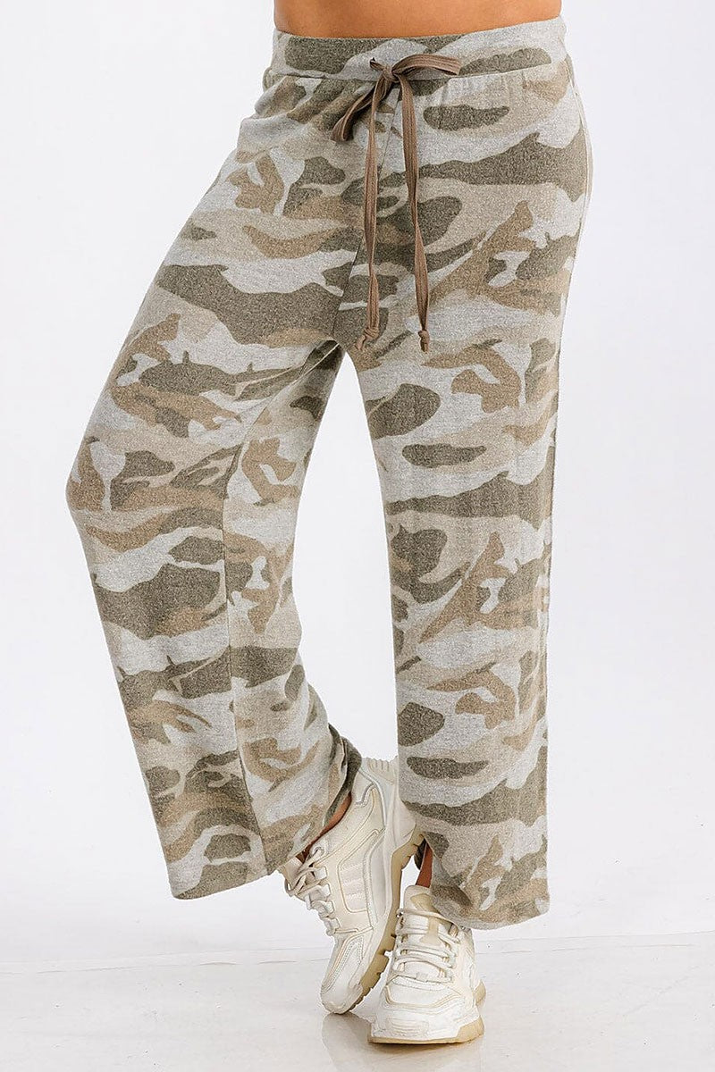 Elastic waist front pocket camo fleece sweatpants (RVWT6445)