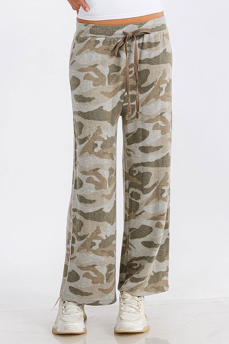 Elastic waist front pocket camo fleece sweatpants (RVWT6445)