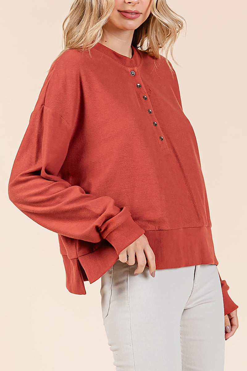 Button up loop textured top (RSH2453)