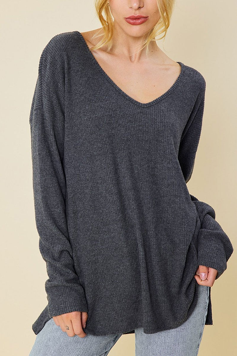 V-neck soft touch rib knit top (RSSW4718)