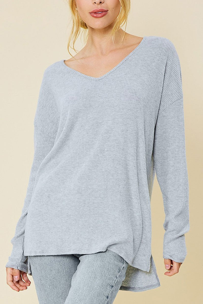 V-neck soft touch rib knit top (RSSW4718)