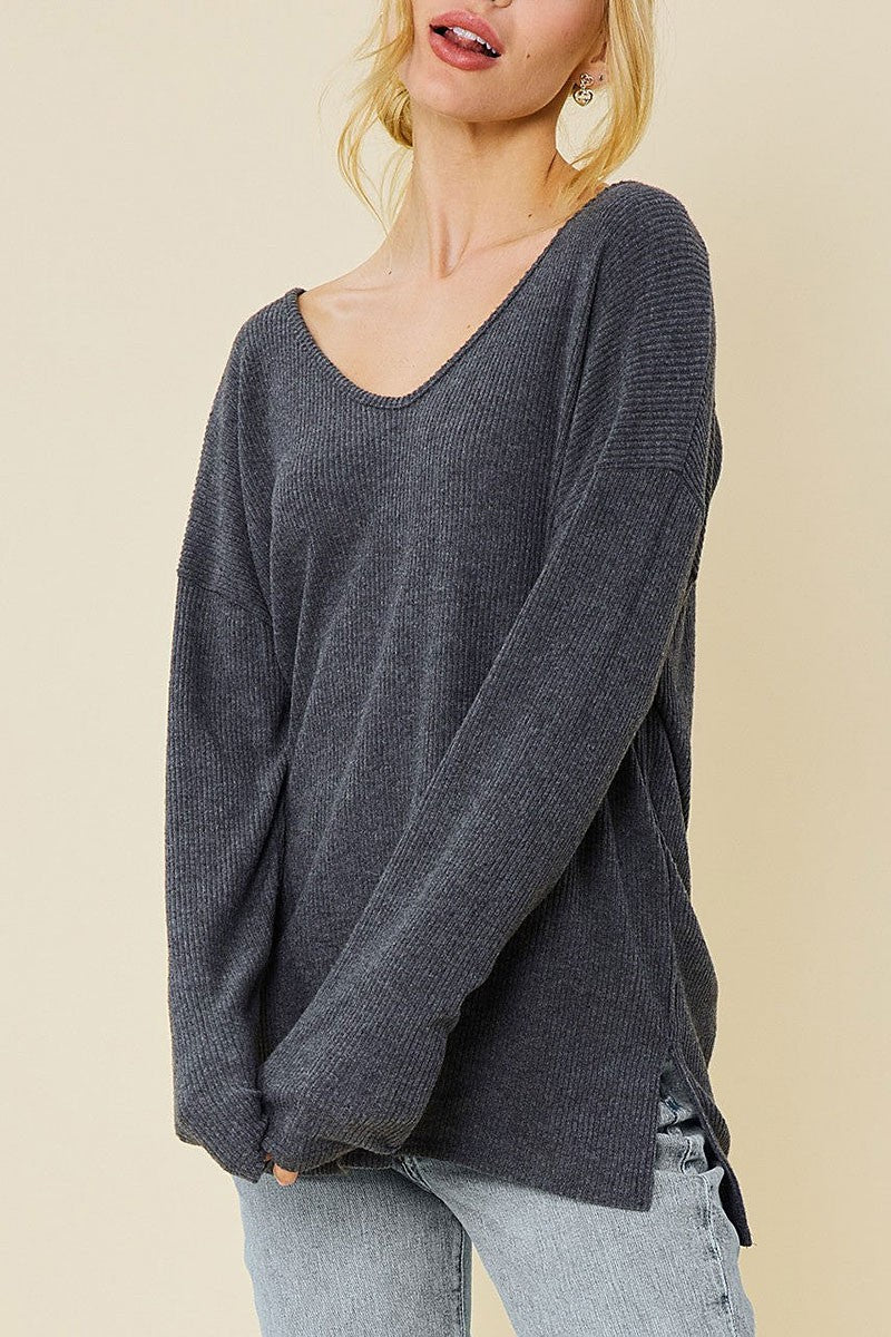 V-neck soft touch rib knit top (RSSW4718)