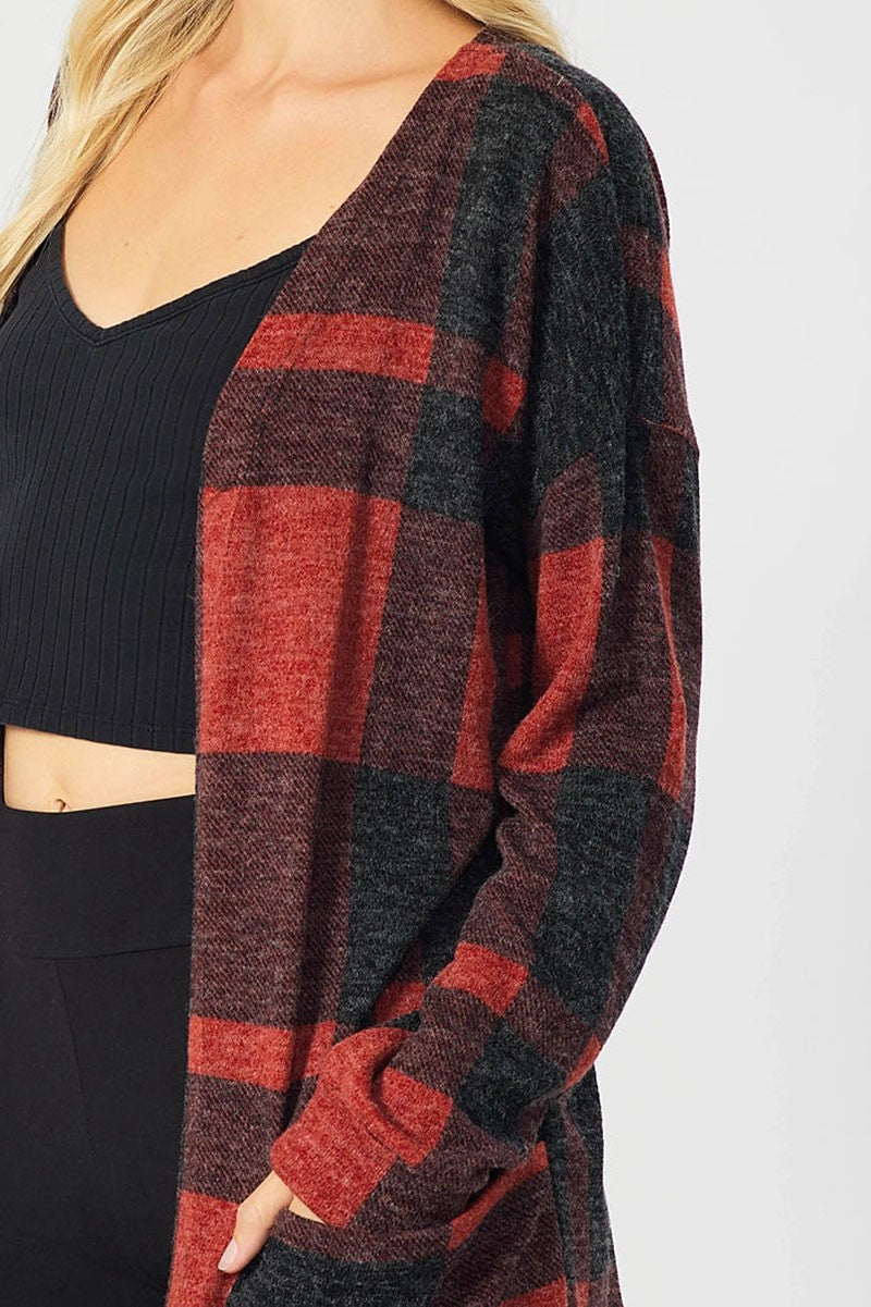 Plaid open front long cardigan (RSSW4719)