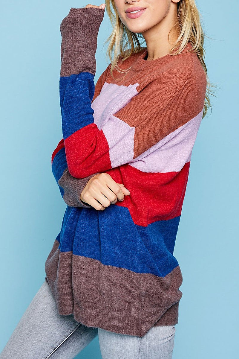 Colorblock drop shoulder pullover sweater (RSSW4721)