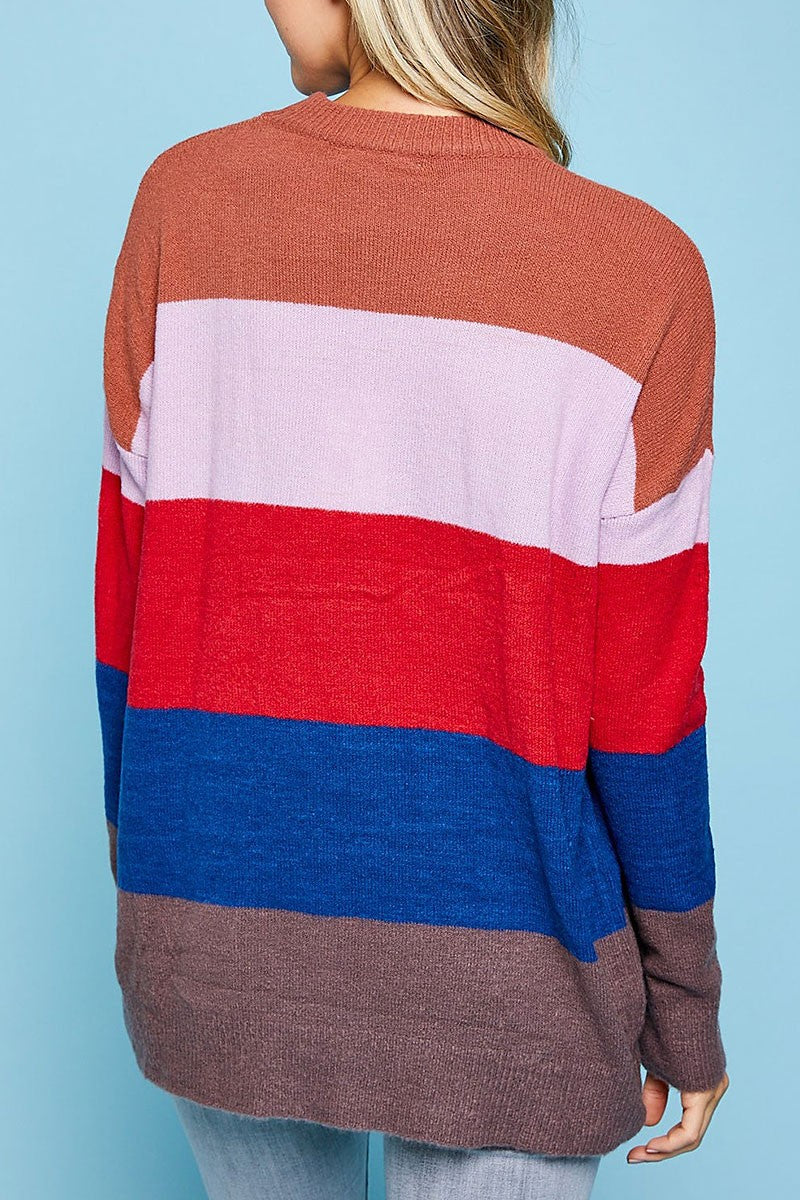 Colorblock drop shoulder pullover sweater (RSSW4721)