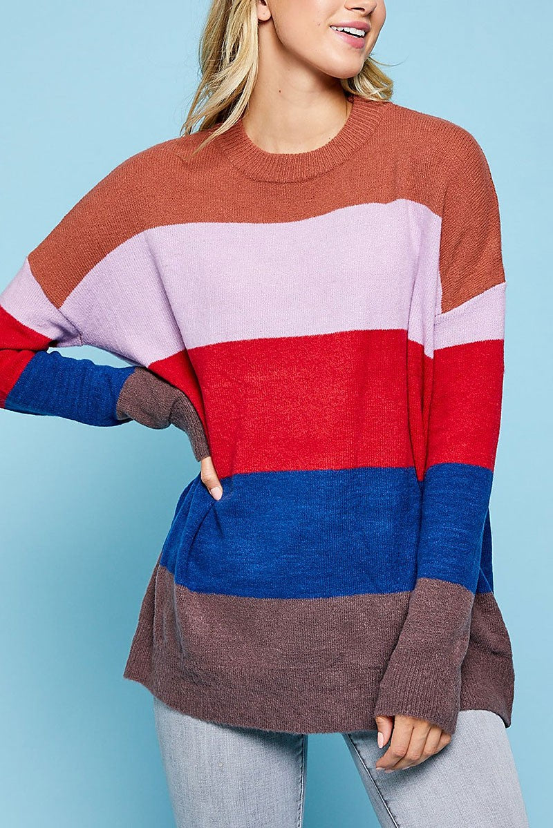 Colorblock drop shoulder pullover sweater (RSSW4721)