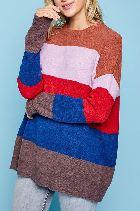 Colorblock drop shoulder pullover sweater (RSSW4721)