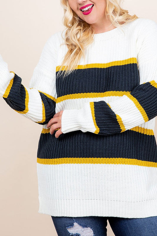 Varsity stripe side slit plus size sweater (RSSW4722)