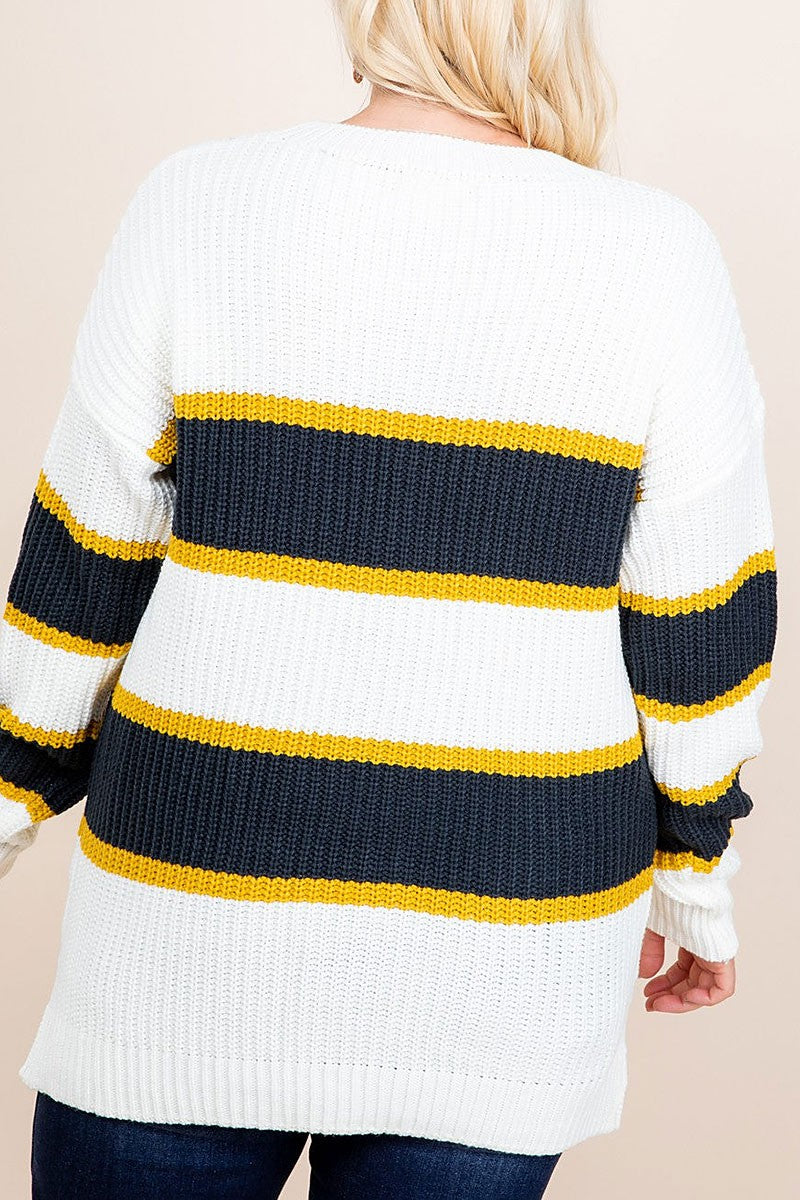 Varsity stripe side slit plus size sweater (RSSW4722)