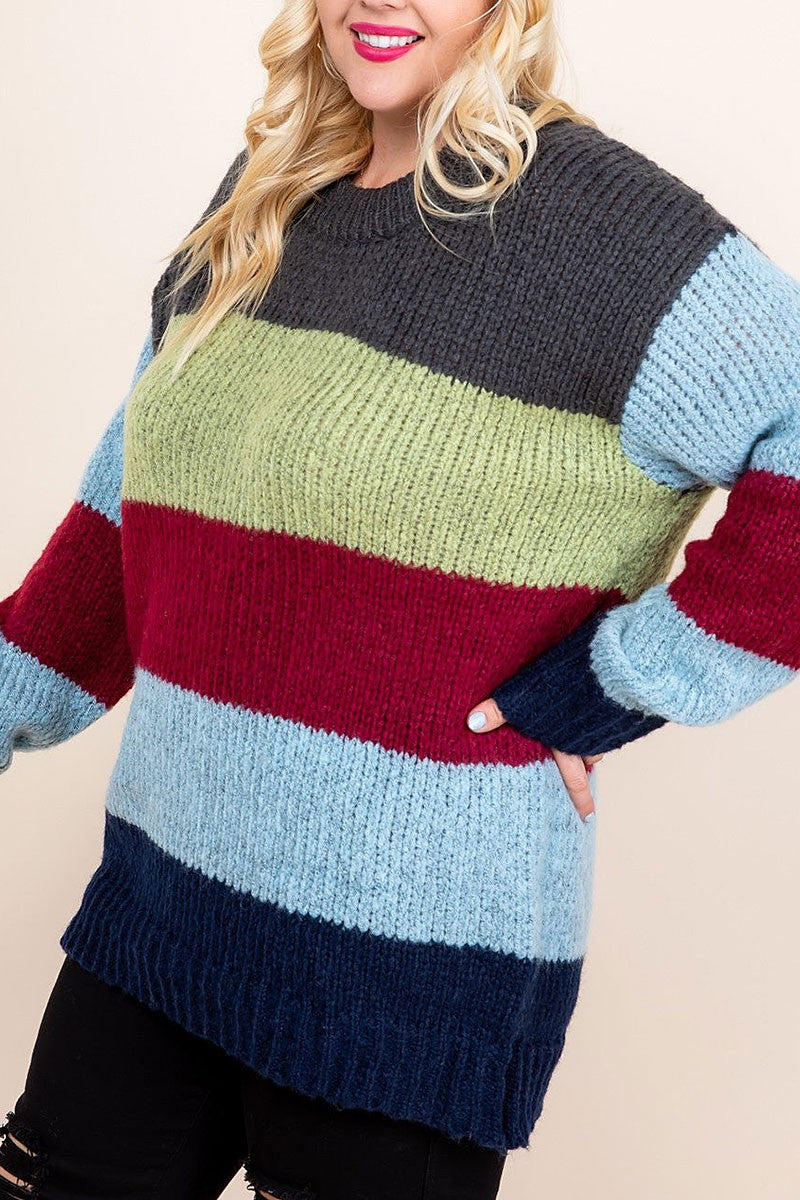 Colorblock drop shoulder pullover sweater (RSSW4723)