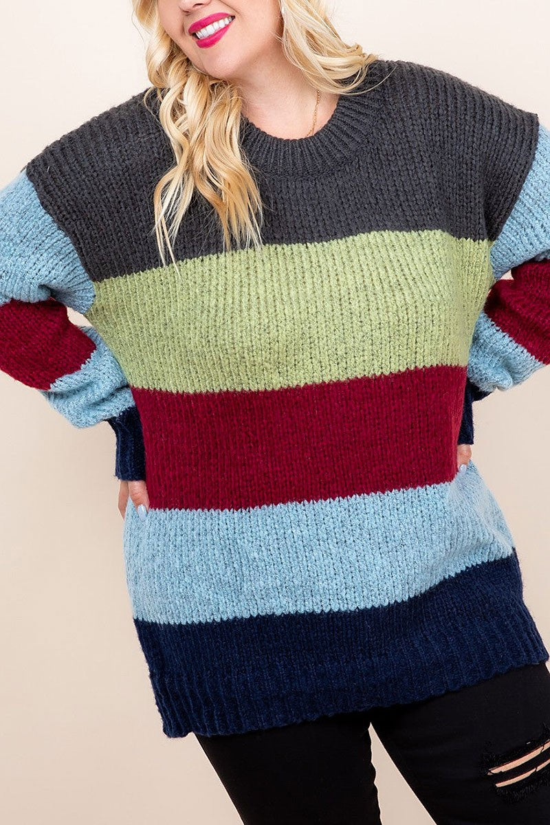 Colorblock drop shoulder pullover sweater (RSSW4723)