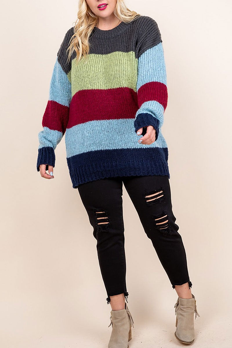 Colorblock drop shoulder pullover sweater (RSSW4723)