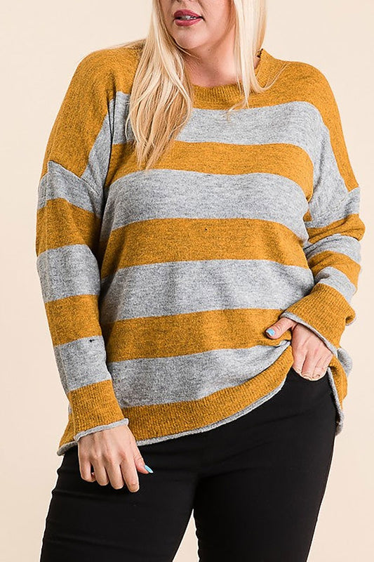 Crew neck raw edge plus size pullover sweater (RSSW4724)