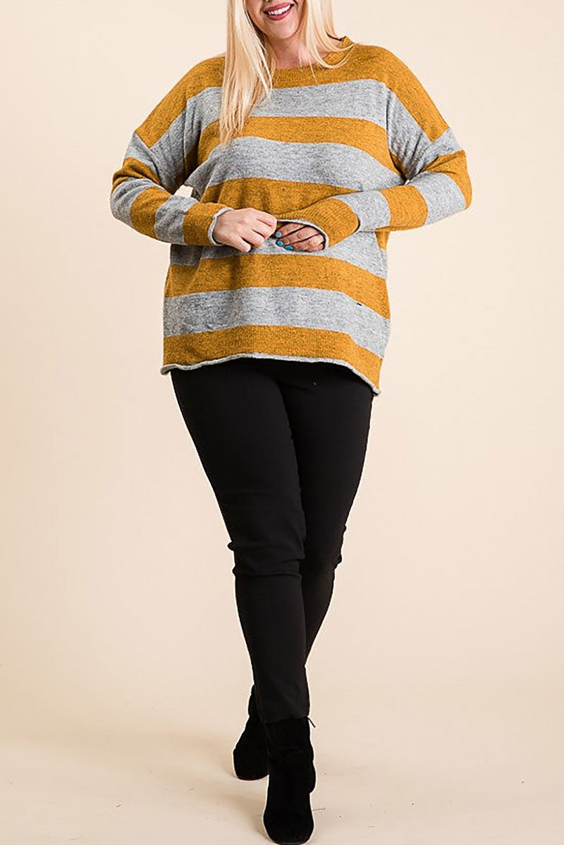 Crew neck raw edge plus size pullover sweater (RSSW4724)