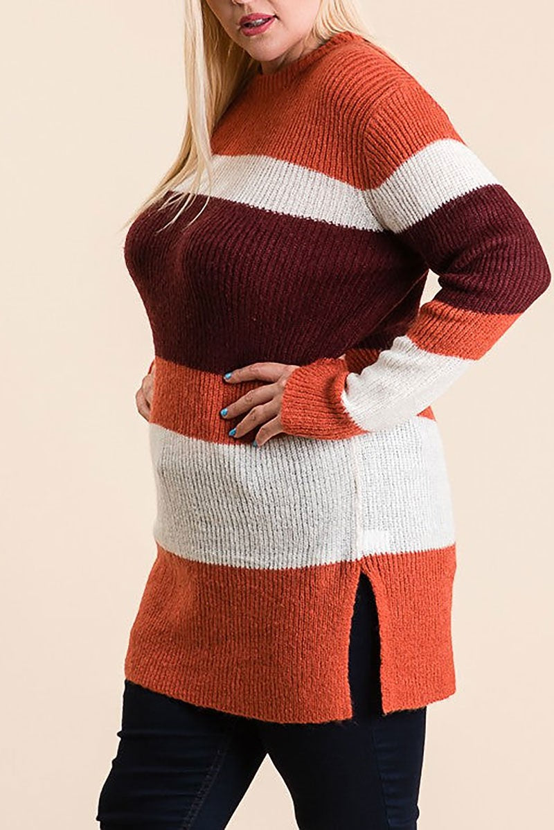 Colorblock side slit plus size tunic sweater (RSSW4725)