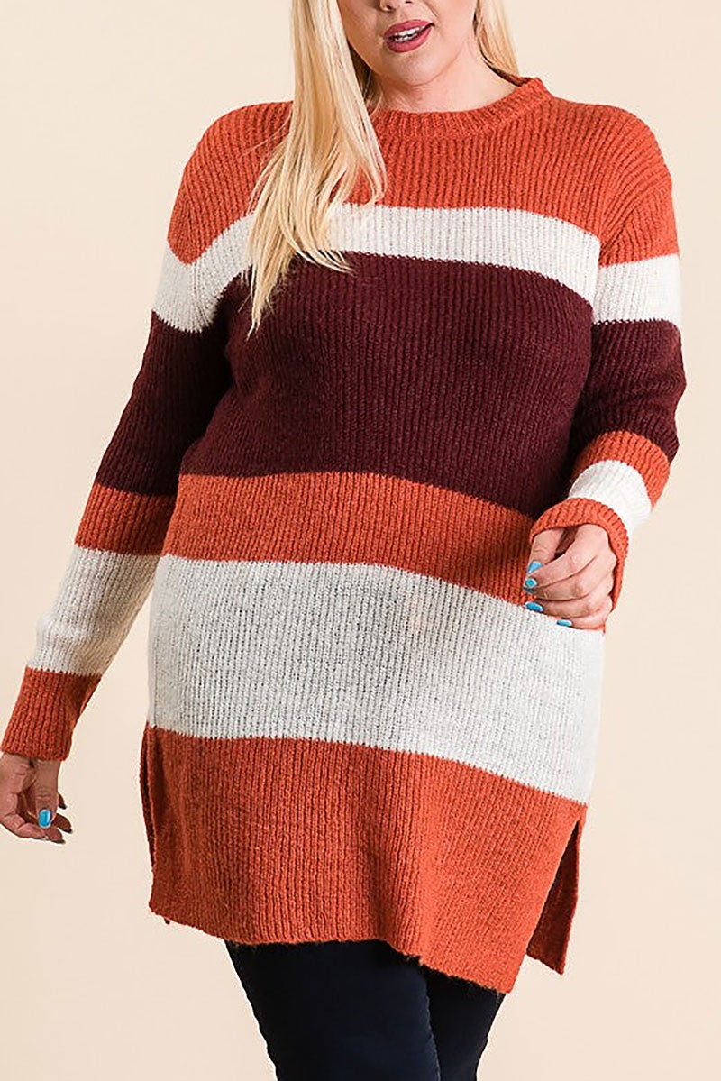 Colorblock side slit plus size tunic sweater (RSSW4725)