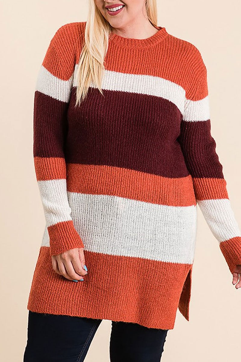 Colorblock side slit plus size tunic sweater (RSSW4725)