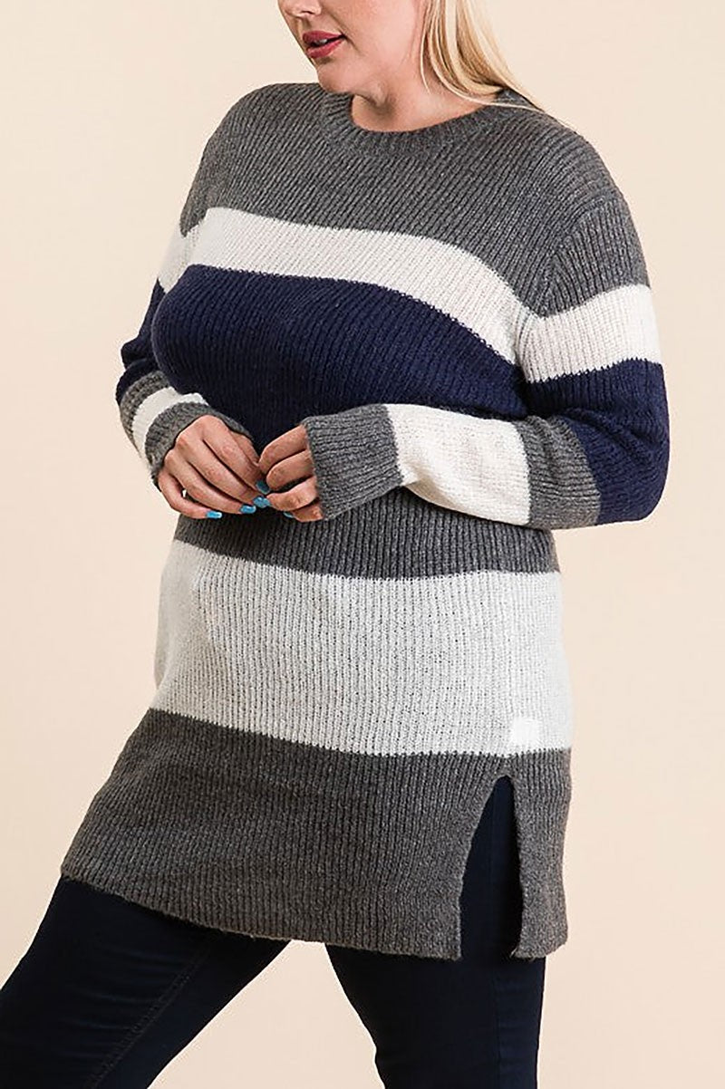 Colorblock side slit plus size tunic sweater (RSSW4725)