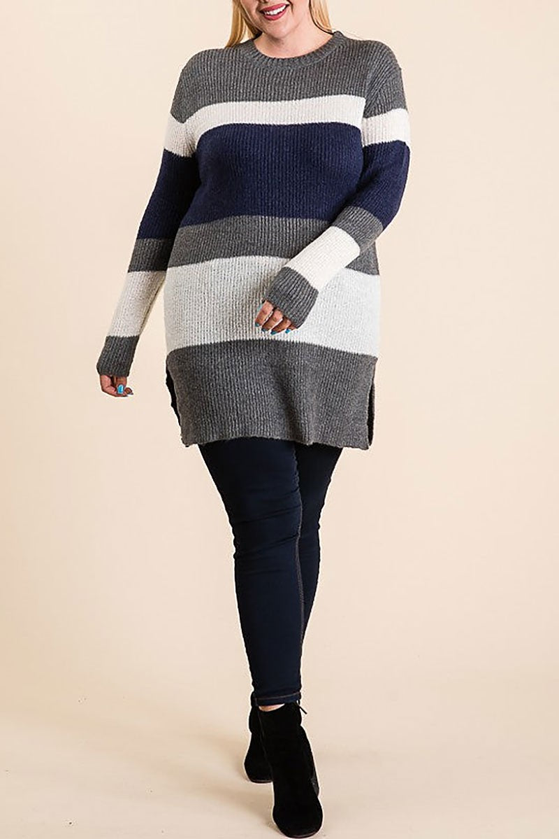 Colorblock side slit plus size tunic sweater (RSSW4725)