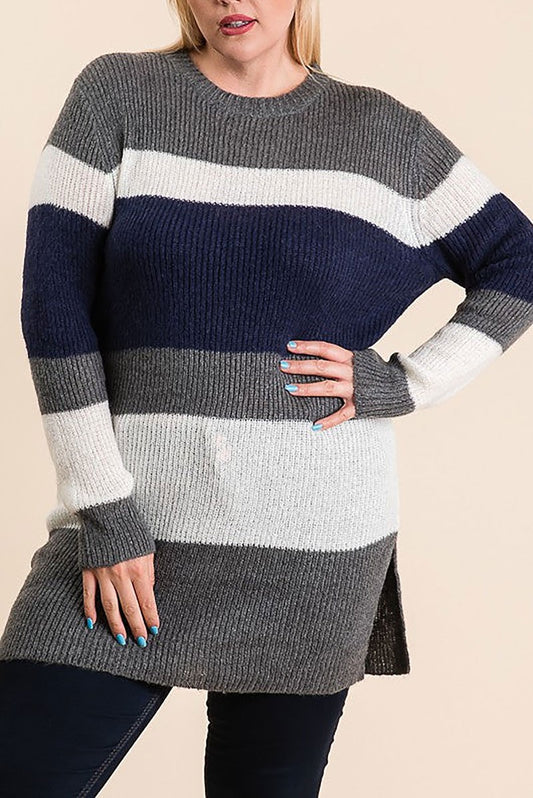 Colorblock side slit plus size tunic sweater (RSSW4725)