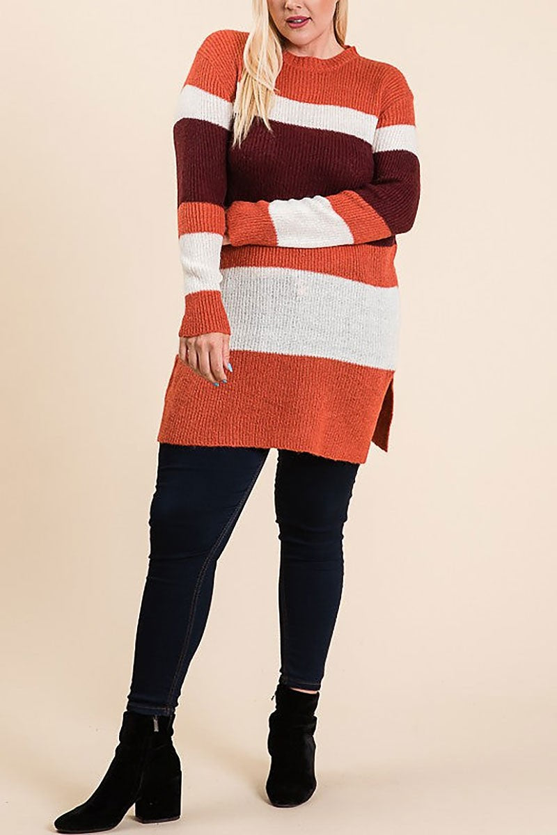 Colorblock side slit plus size tunic sweater (RSSW4725)