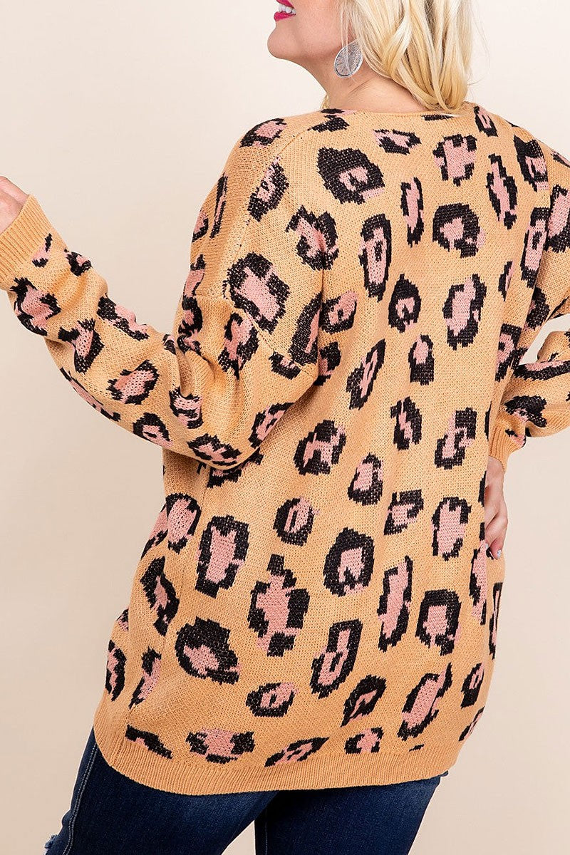 Leopard print soft knit plus size sweater (RSSW4726)